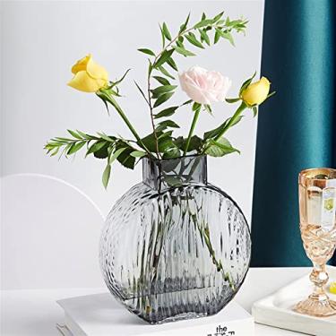 Imagem de Vaso de vidro cinza moderno, pregas transparentes, arranjos de flores, acessórios hidropônicos, vaso de flores, decoração de móveis domésticos, peças centrais (pequeno)