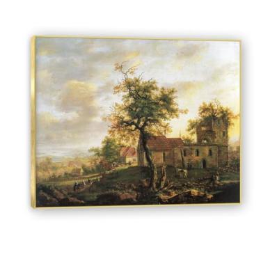 Imagem de NHLDZYH Moldura dourada. Reprodução de arte famosa de J.C. Dahl, arte em tela de paisagem romântica nórdica, decoração de parede elegante para sala de estar, escritório, pronta para pendurar. (A