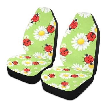 Imagem de xigua Capas de assento de carro dianteiras universais vermelhas joaninhas, pacote com 2, capas protetoras de assento de carro respiráveis para decoração de interiores automotivos, SUV, carros e