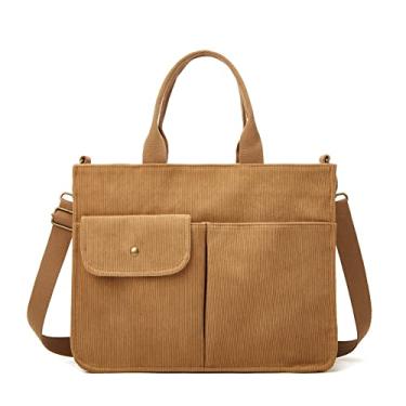 Imagem de Bolsa feminina de veludo cotelê, bolsa de ombro casual, bolsa de veludo cotelê, bolsa tiracolo de grande capacidade, bolsa tiracolo, Caqui, Free