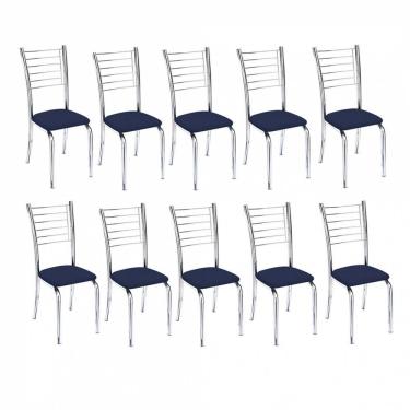 Imagem de Kit 10 Cadeiras Lara Cromada Para Cozinha Azul