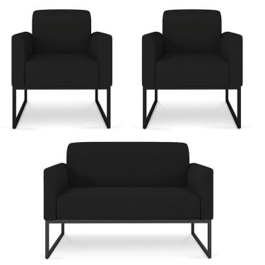 Imagem de Kit Namoradeira E 2 Poltronas Industrial Preta A79 Preto