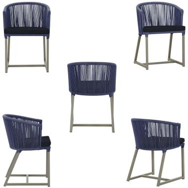 Imagem de 4 Cadeiras De Jantar Noronha Fendi Corda Náutica E12 Trama Azul