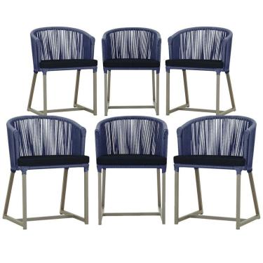 Imagem de 6 Cadeiras De Jantar Noronha Fendi Corda Náutica E12 Trama Azul