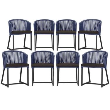 Imagem de 8 Cadeiras De Jantar área Noronha Preta E9 Trama Original Azul