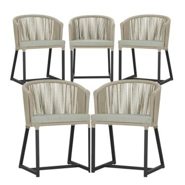 Imagem de 5 Cadeiras De Jantar Noronha Preta Corda Náutica E3 Trama Rami