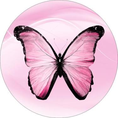 Imagem de Painel de Lona Redondo  Borboleta Fundo Rosa - Fabrika De Festa, 120x1