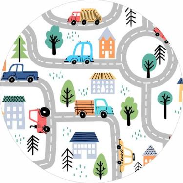 Imagem de Painel de Tecido Sublimado Redondo Cidade Carrinhos Desenhos Ruas e Ca