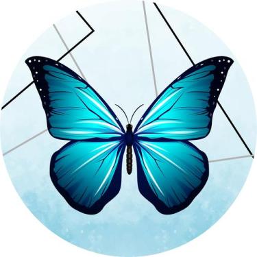 Imagem de Painel de Lona Redondo Borboleta Azul Formas Geométricas - Fabrika De 