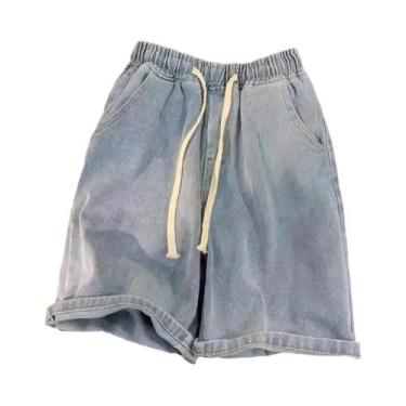 Imagem de Shorts Jeans Masculinos Estilo Coreano Vintage, Soltos E De Perna Larg