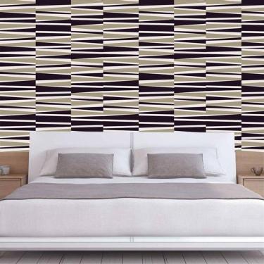 Imagem de Papel De Parede Geométrico Preto Branco Dourado Autocolante