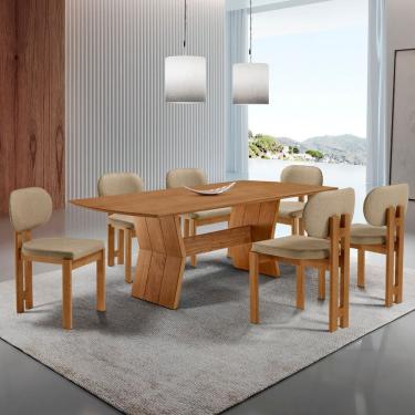 Imagem de Sala de Jantar Mesa Portugal 180cm Tampo Laminado Barril e 6 Cadeiras Nala Moderna Mobilia