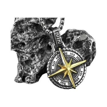 Imagem de Colar De Corrente De Aço Inoxidável Com Pingente De Bússola Vintage Es