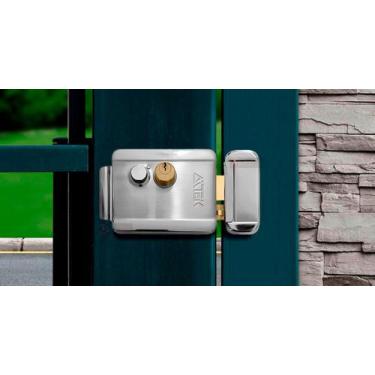 Imagem de Fechadura Sobrepor Cromada 12V Eletrica Interna e Externa Reversivel -