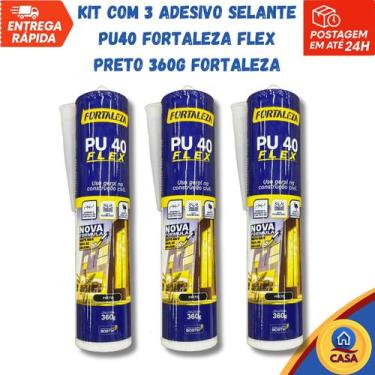 Imagem de Kit com 3 Adesivos Selante PU40 Flex Preto 360g Fortaleza