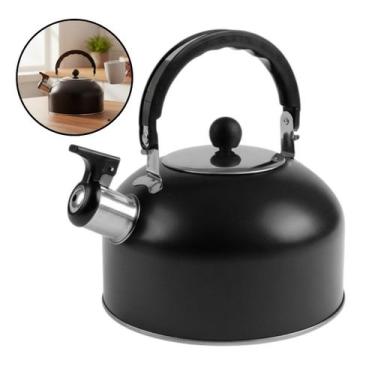 Imagem de Chaleira Metal C/ Apito Tampa E Alça 1,7 Litro Cozinha Bule Preto - Ka