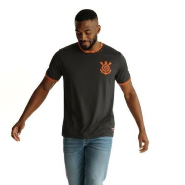 Imagem de Camiseta Corinthians Coimbra Gola e Punho Retilinea Masculina, Preto, 