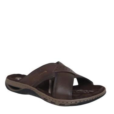 Imagem de Chinelo Masculino Ortopédico Couro Confortável Pegada 131661, Cravo, 4
