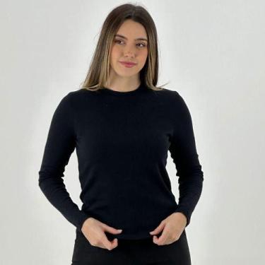 Imagem de Blusa Básica Hering Manga Longa Canelada Feminina, P, Preto