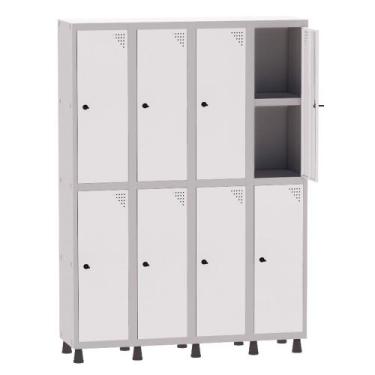 Imagem de Armário Guarda Volume Locker Roupeiro 4 Vãos 08 Portas Com Prateleira 