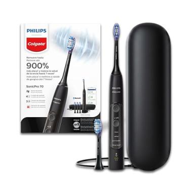 Imagem de Escova de Dente Elétrica Philips Colgate Sonic Pro 70 | Recarregável, bivolt, tem 3 refeis e um estojo para viagem