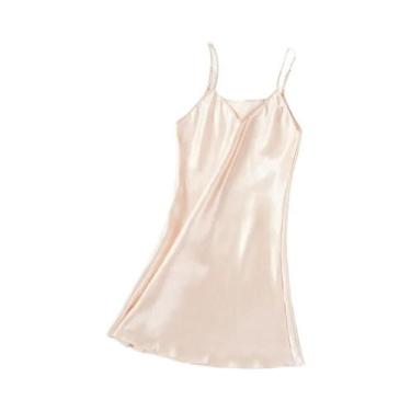 Imagem de Camisola Feminina De Seda Gelada Com Alça Ajustável, Pijama Fino E Sex