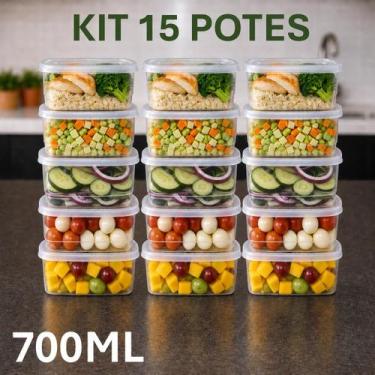 Imagem de Kit 30 Potes Marmita Retangular 700ml Fit 3UD Transparente BPA Free Mi