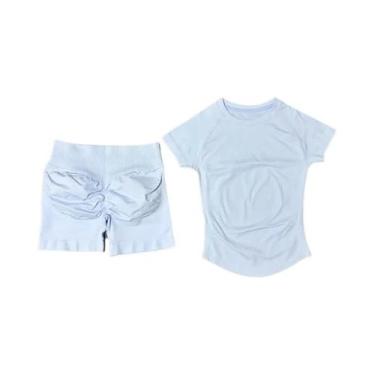 Imagem de Conjunto De Yoga Sem Costura Para Mulheres 2 Peças Camiseta De Manga C