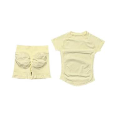 Imagem de Conjunto De Yoga Sem Costura Para Mulheres 2 Peças Camiseta De Manga C