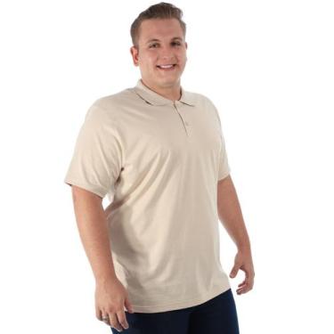 Imagem de Polo Plus Size Masculina Anistia Básica Lisa Algodão Premium, Areia, G