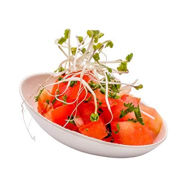 Imagem de Pratos de degustação compostáveis Pulp Tek de 7,8 cm,100 pratos descartáveis em forma de ovo – biodegradável,mini pratos de degustação de bagaço branco,resistente a gordura,para aperitivos