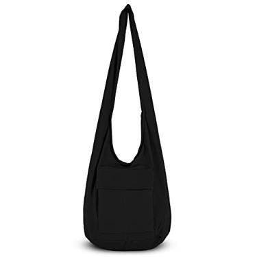 Imagem de Your Cozy Bolsa tiracolo Boho para mulheres – Bolsa tiracolo de algodão feita à mão leve unissex bolsa de viagem com zíper, Algodão preto, One Size