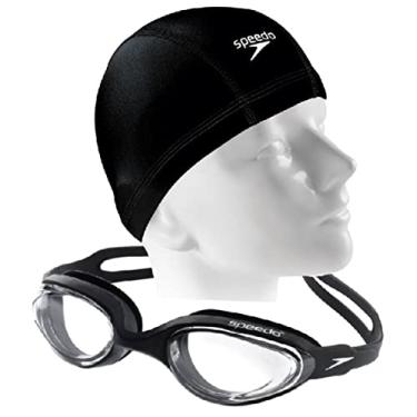 Imagem de Kit Natação Speedo Óculos Hydrovision + Touca Xtrafit Tecido (preto)