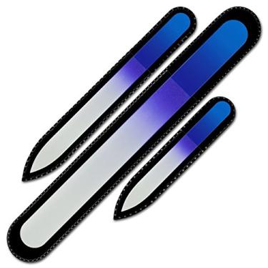 Imagem de Lixa de unha de vidro - Mont Bleu Premium Conjunto de 3 limas de cristal em bolsa - Presentes feitos à mão - Melhores limas de unha de vidro para unhas naturais - Lixa de unha dupla face lavável - Lixas gravadas