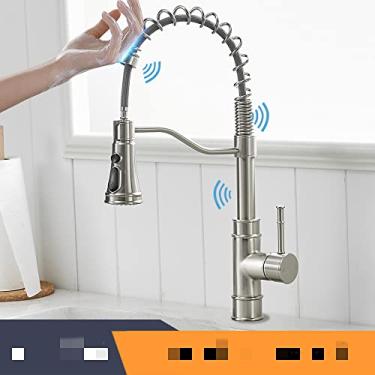 Imagem de Torneiras de cozinha de toque inteligente guindaste para sensor de torneira de água de cozinha misturador de pia giratório de toque de torneira sensor de água misturador, 1116, escova de níquel, china