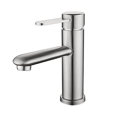 Imagem de Torneira misturadora para lavatório, torneira misturadora para pia de banheiro, torneira para banheiro com alça única, torneira moderna de aço inoxidável, alavanca única para lavabo, torneira misturadora de níquel escovado