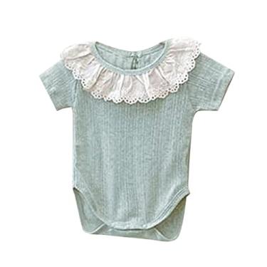 Imagem de Body de manga curta de algodão com gola de renda para recém-nascidos e meninos (azul claro, 6-12 meses)