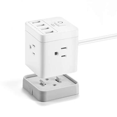 Imagem de KMC Tira de energia protetora contra surtos, tomada de energia portátil cubo com 4 portas USB 4,8 A e controle de interruptor, cabo de extensão de 5 pés e base removível, ultra-compacta para viagens e escritório
