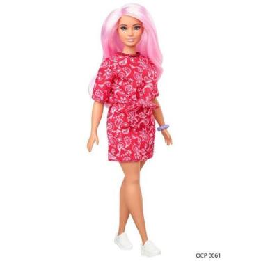 Imagem de Boneca Barbie Fashionistas 151 Cabelo Rosa Blusa E Saia Vermelha Estam