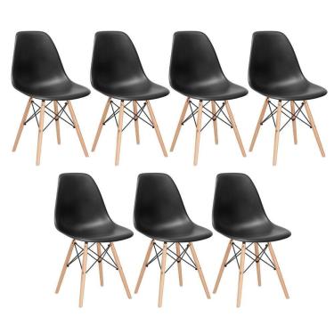 Imagem de Kit 7 Cadeiras Charles Eames Eiffel Dsw Com Pés De Madeira Clara Preto