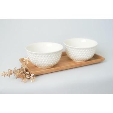 Imagem de Conjunto Petisqueira Com Bandeja De Bambu E Bowl De Porcelana New Bone