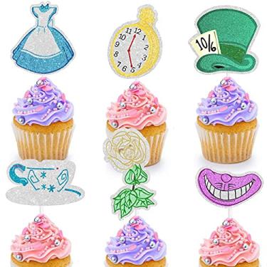 Imagem de LIANGSS - Topos de Cupcake Infantil Alice País das Maravilhas para Decoração de Festa de Aniversário (18 Peças)