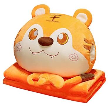 Imagem de Yajun Cobertor de almofada de tigre com mãos aquecedoras brinquedo de pelúcia macio pp recheado 3 em 1 conjunto almofada para casa quarto escritório dormitório soneca, amarelo, 1