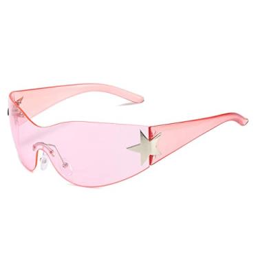 Imagem de Óculos de sol para mulheres Vintage One Piece Óculos de sol sem aro Masculino Cool Steampunk Eyewear, rosa rosa, tamanho único