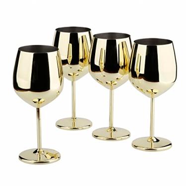 Imagem de Arora Taça de vinho de aço inoxidável 510 g - Conjunto de 4 ouro - 9 cm P x 21 cm A (850978)