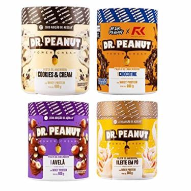 Imagem de 4x Pasta de Amendoim Dr Peanut Avelã,Chocotine,Cookies and Cream e Leite em Pó 600g Whey Protein
