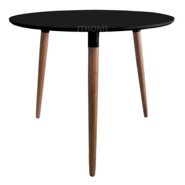 Imagem de Mesa Jantar Redonda 80cm MDF Ayme 3 Pé Palito Canhão (Preto)