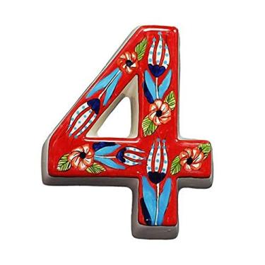 Imagem de Número de placa de cerâmica pintada à mão 3D de 12,7 cm, placa de porta flutuante, números de portão numeral 0-9, etiqueta de endereço, vermelha, à prova de intempéries, durável