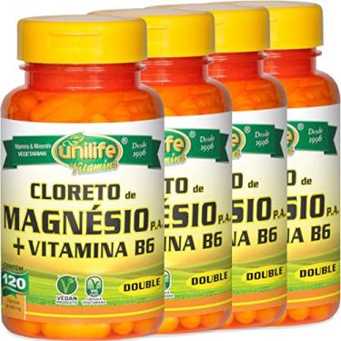 Imagem de Kit com 4 Frascos de Cloreto de Magnésio P.A. Unilife 120 capsulas + Vitamina B6
