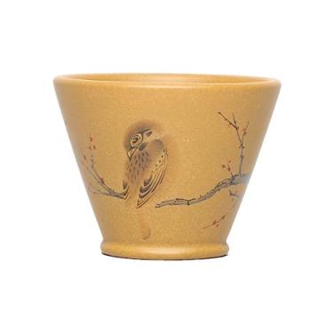 Imagem de SALFEE Copo mestre de areia roxa 120 ml seção de desenho colorido lama pássaro esculpido à mão copo de chá para beber